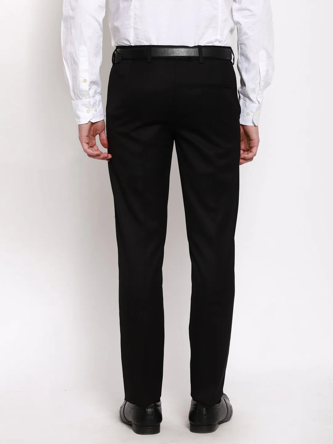 AmericanElm Men's Black Solid Slim Fit stretchable Formal Trouser