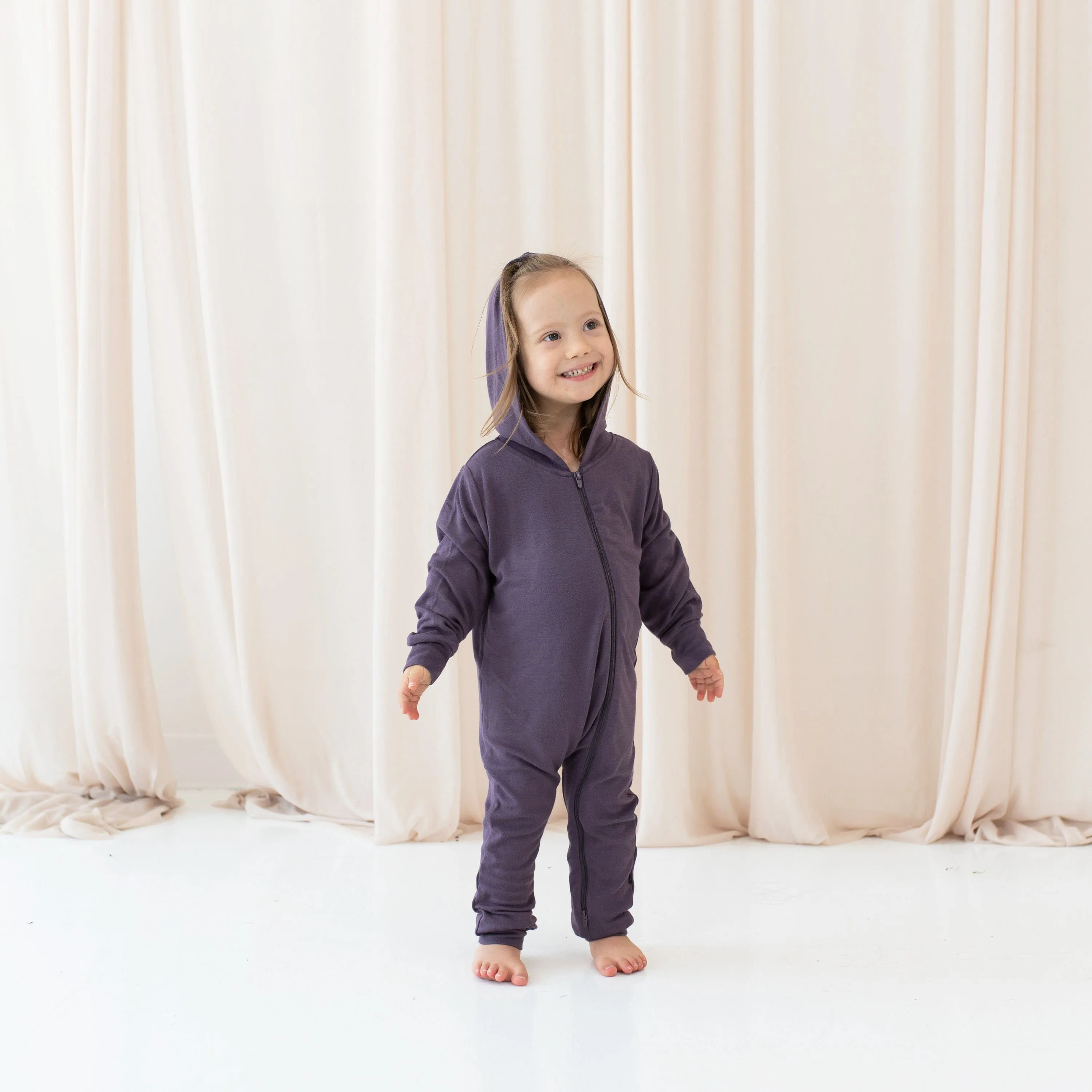 Bamboo Jersey Hooded Zippered Romper in Currant