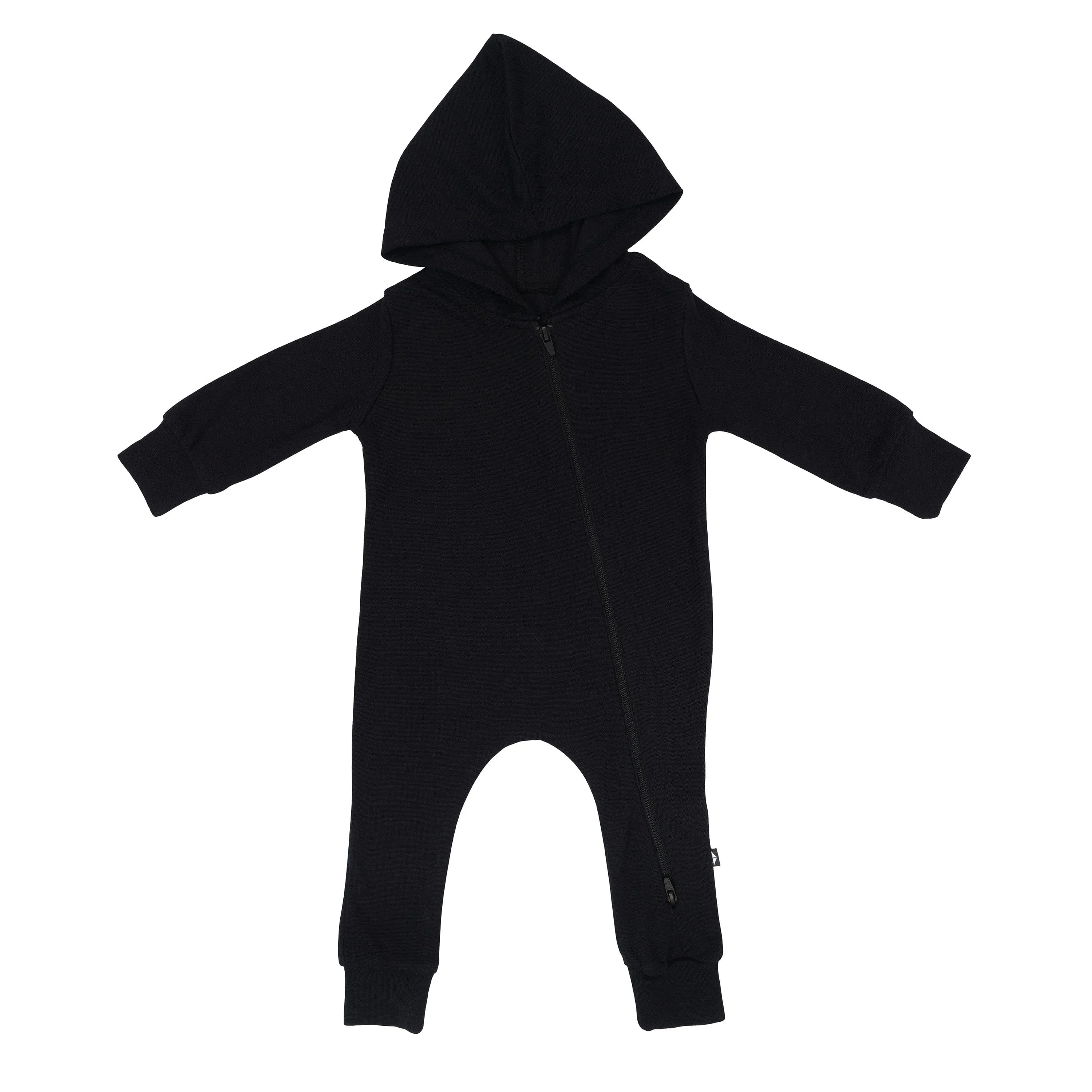 Bamboo Jersey Hooded Zippered Romper in Midnight