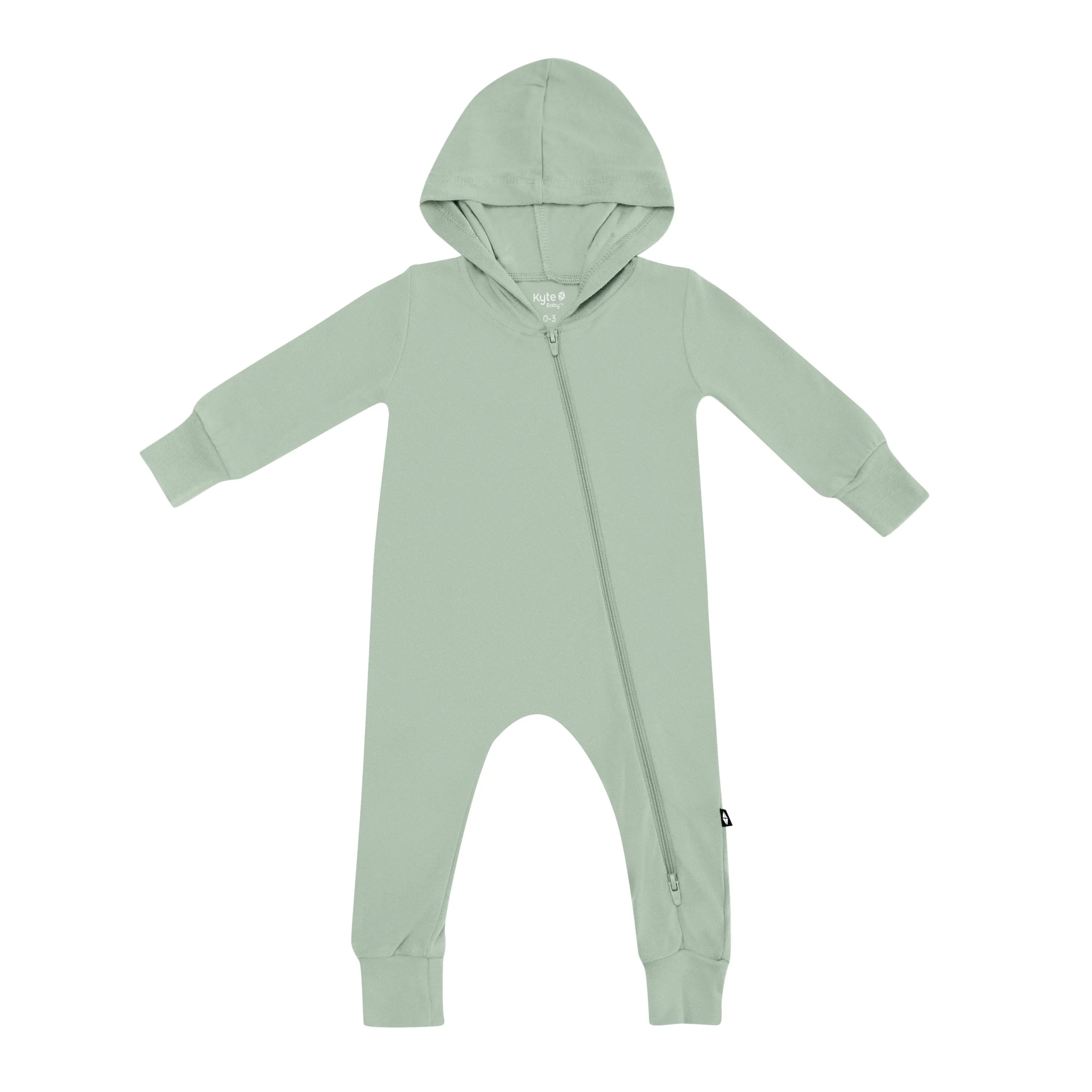 Bamboo Jersey Hooded Zippered Romper in Thyme