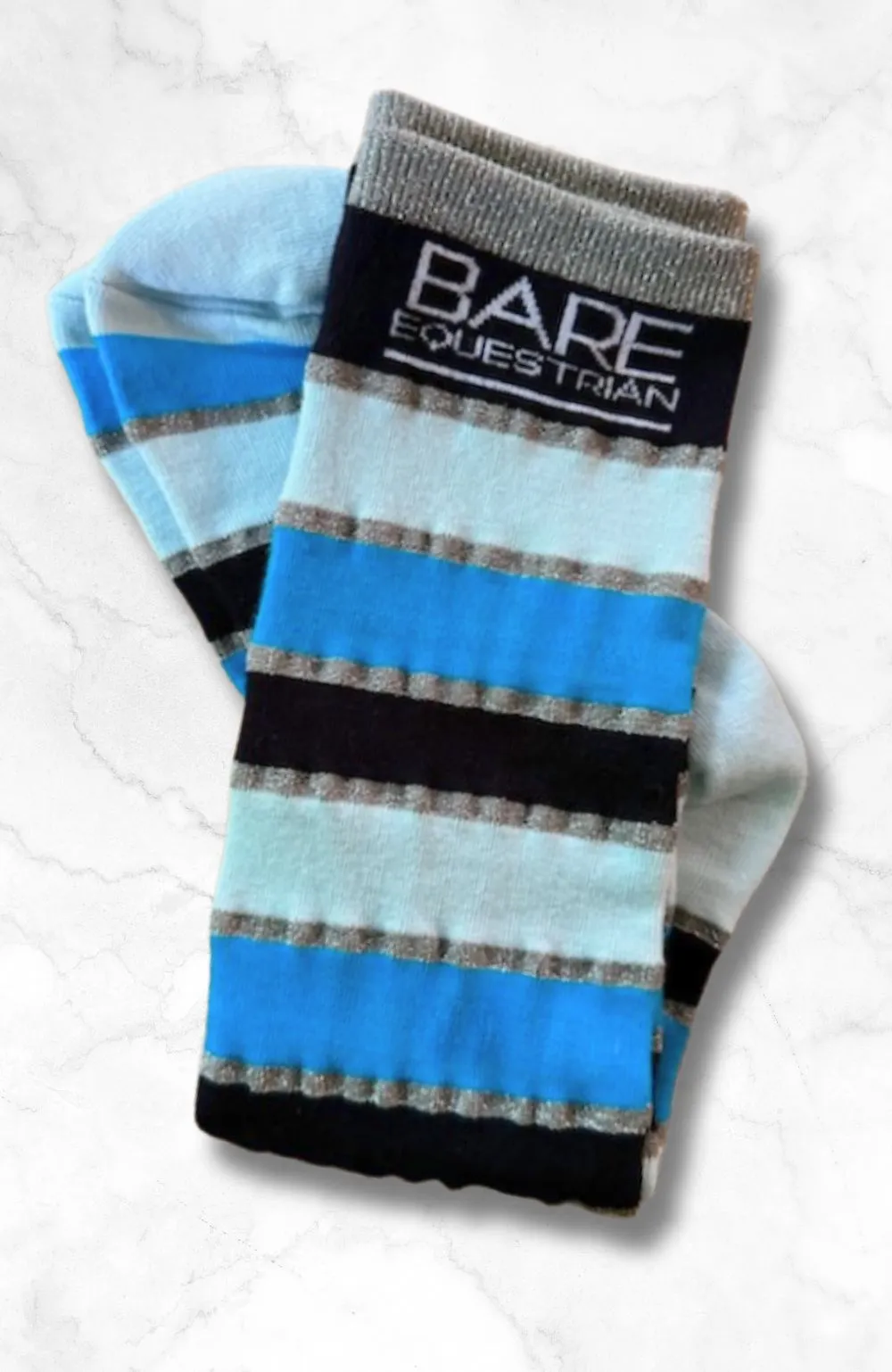 BARE Youth Cotton Sock - Navy / Teal / Silver