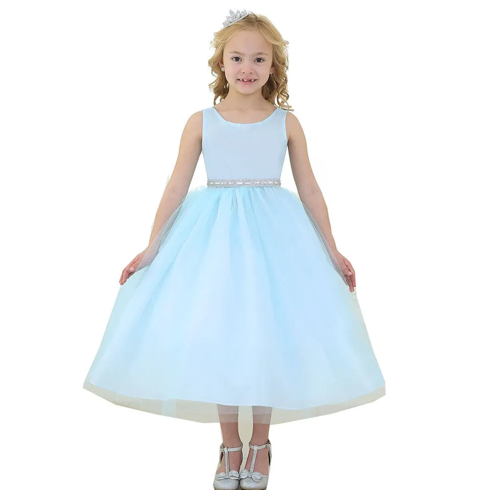 Big Girls Aqua Rhinestone Tulle Junior Bridesmaid Dress 8-12