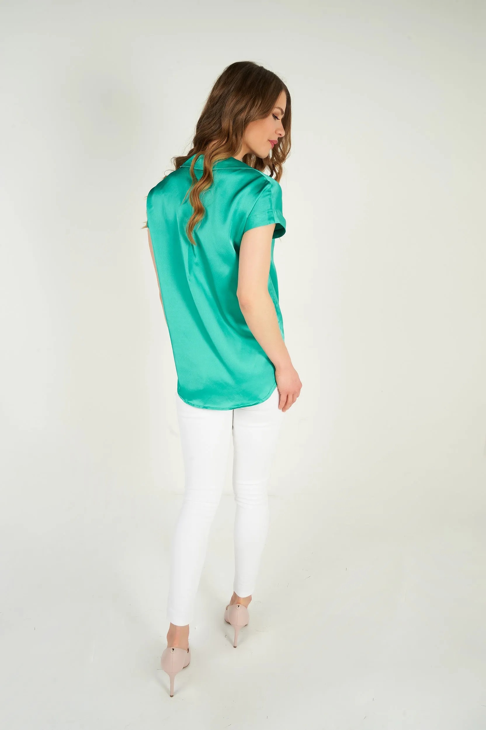 Blouse en satin à manches courtes - EVANIE-X1 - (E-B4)