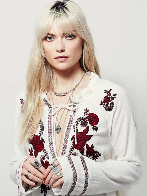 Boho Vintage Embroidery V-Neck Sexy Top Blouse