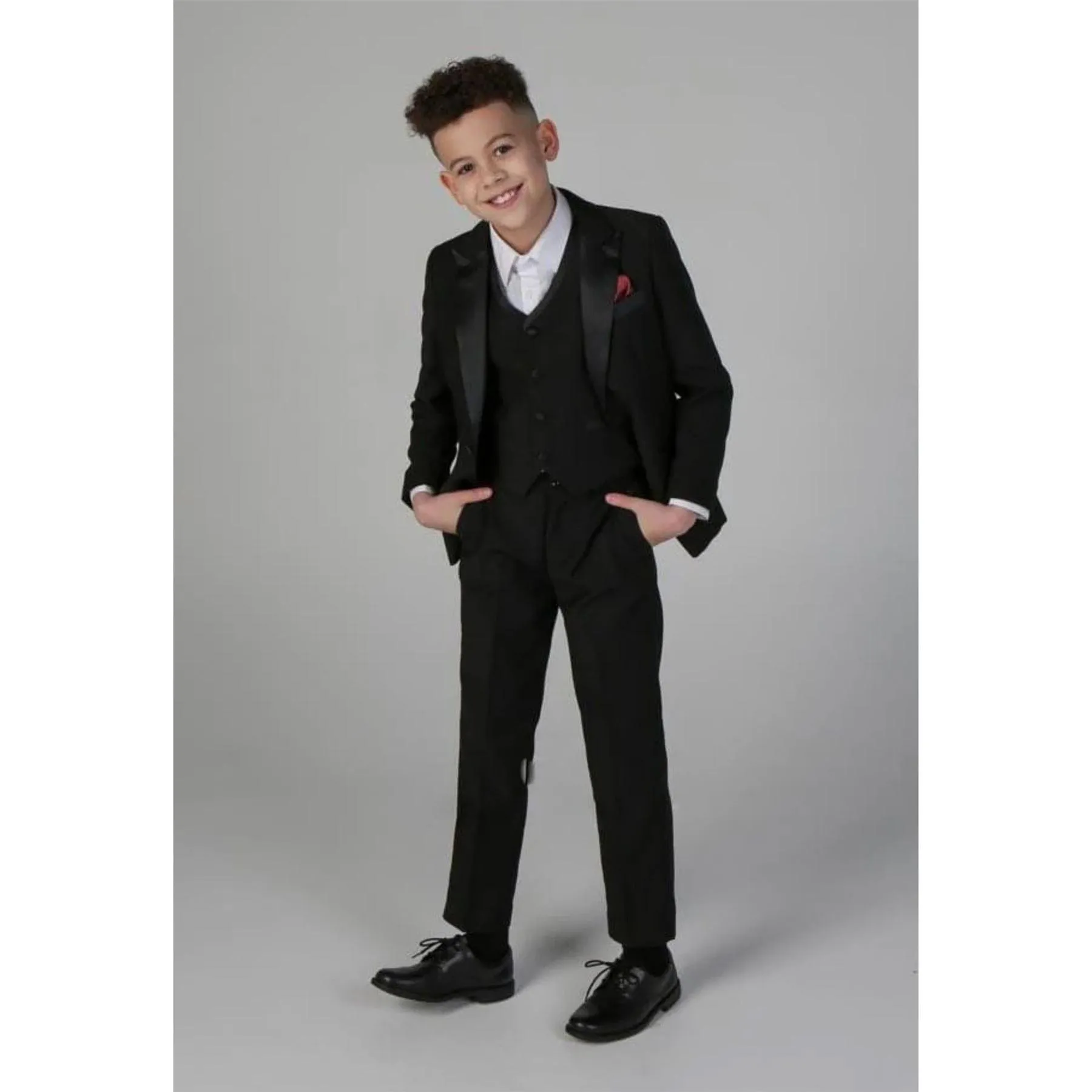 Boys 3 Piece Black Classic Satin Tuxedo Dinner Suit Wedding