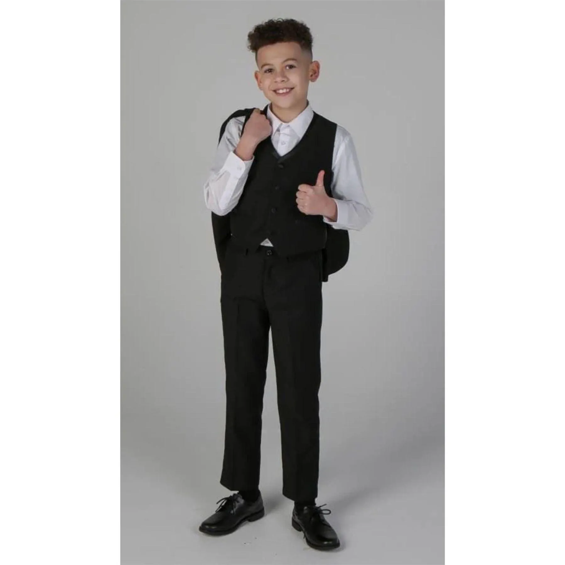 Boys 3 Piece Black Classic Satin Tuxedo Dinner Suit Wedding