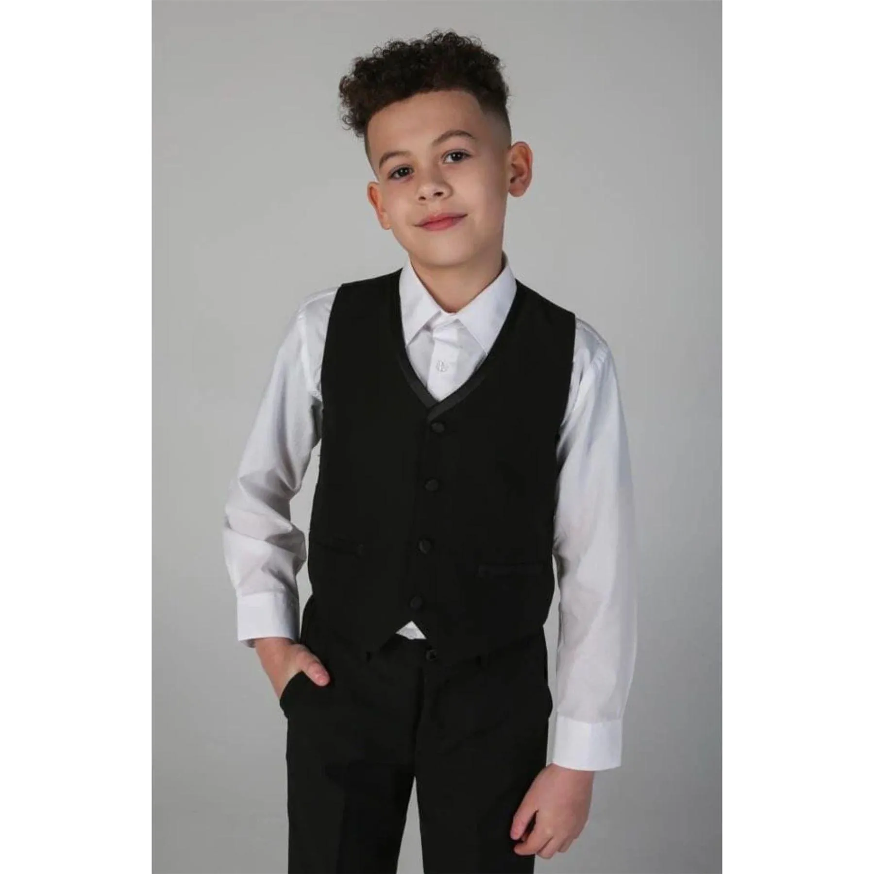 Boys 3 Piece Black Classic Satin Tuxedo Dinner Suit Wedding