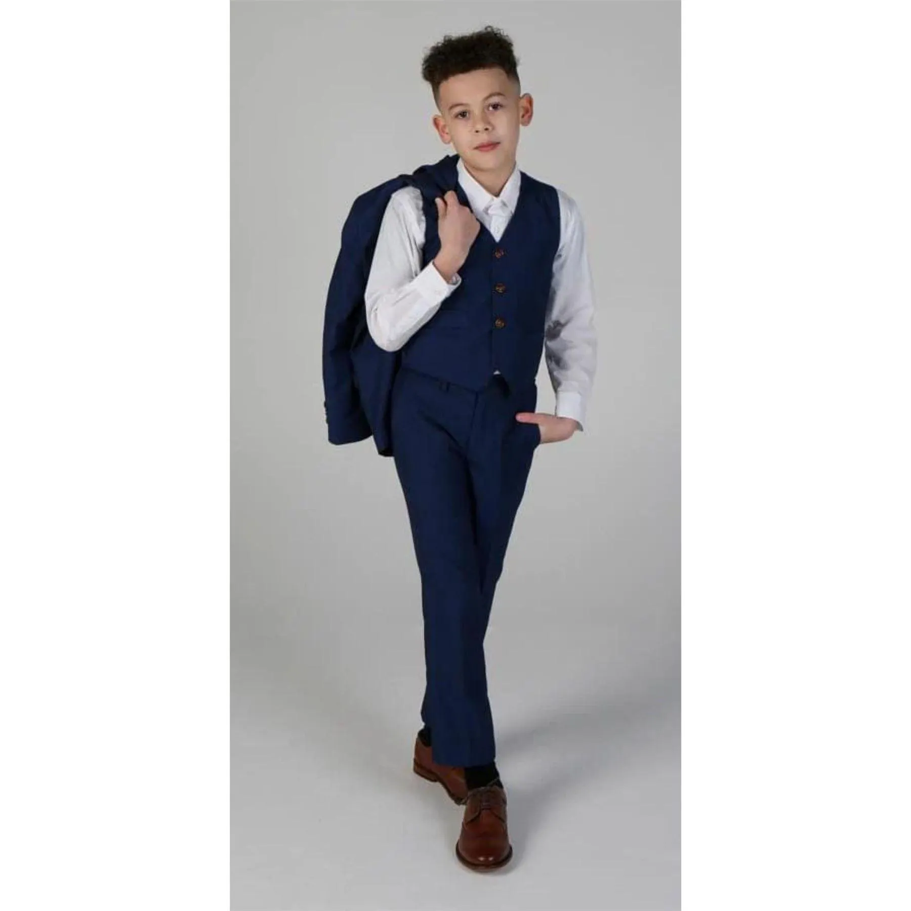 Boys Blue 3 Piece Suit Classic Birdseye Wedding