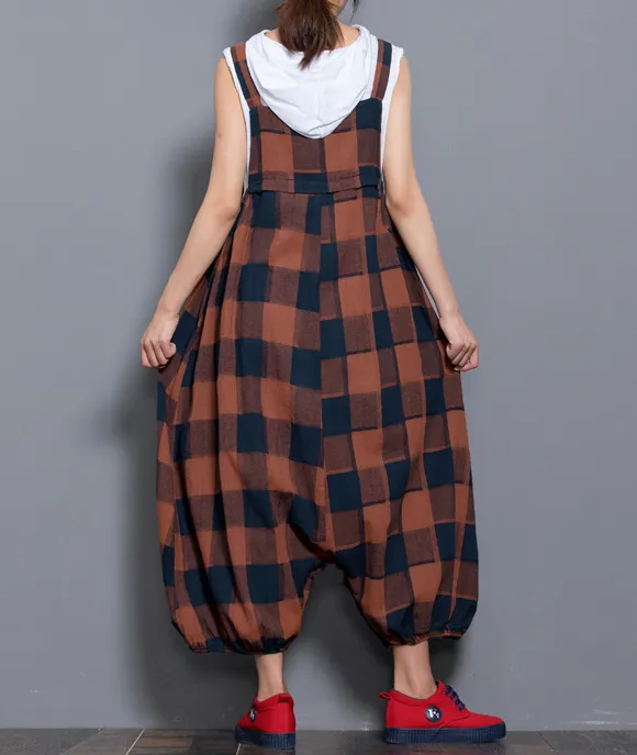 Checked Denim Casual Spring Denim Overall Plaid Women Jumpsuits QY07