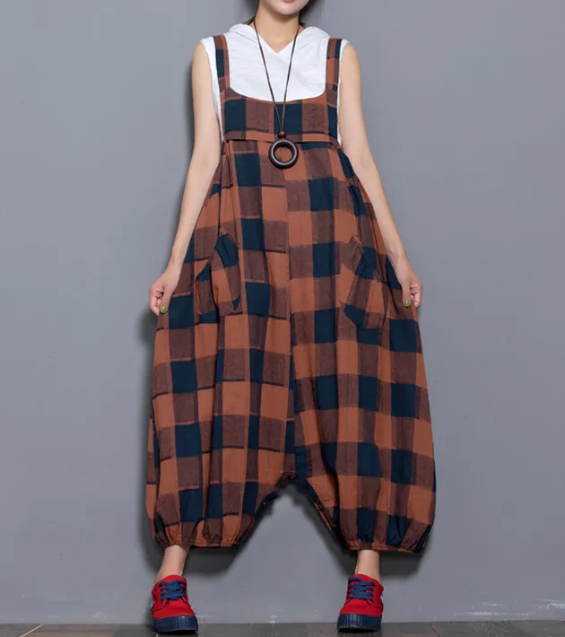 Checked Denim Casual Spring Denim Overall Plaid Women Jumpsuits QY07