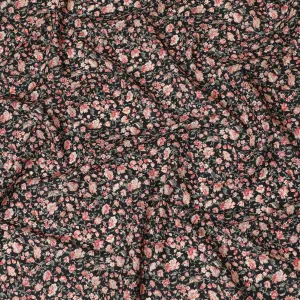 Chic Black Floral Cotton Lawn Fabric with Pink and Coral Blossoms, 110 cm Wide, Japanese Design-D19550