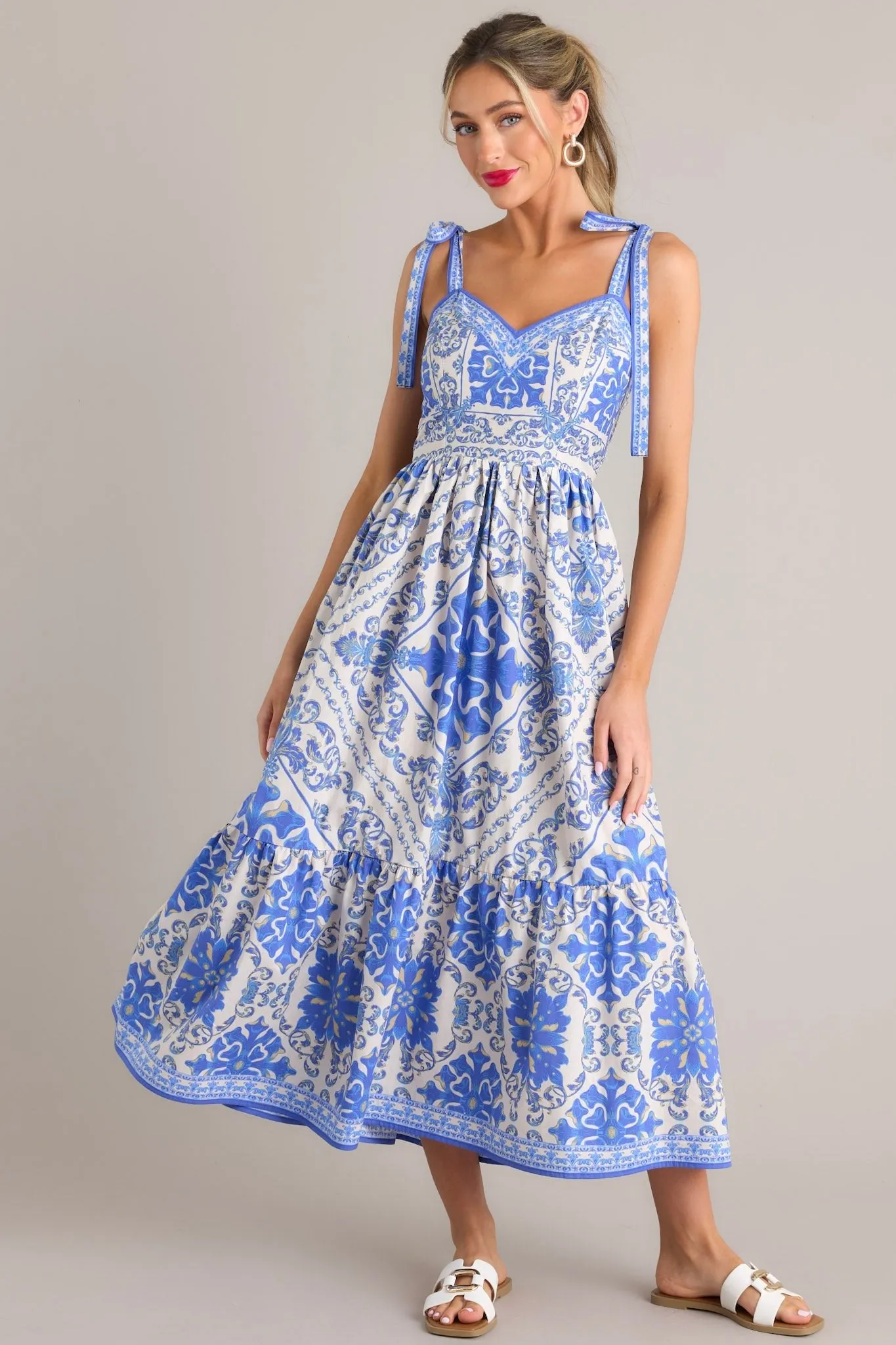 Cobalt Capri Blue Sicilian Tile Maxi Dress