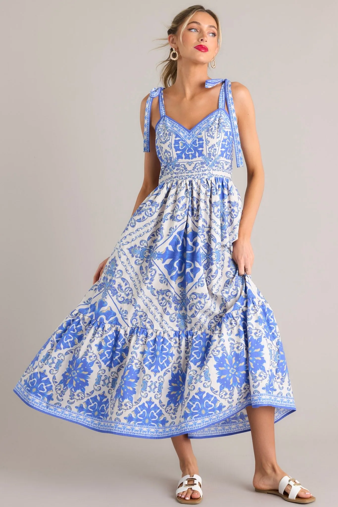 Cobalt Capri Blue Sicilian Tile Maxi Dress