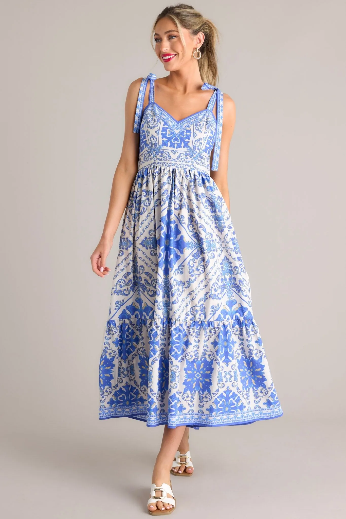 Cobalt Capri Blue Sicilian Tile Maxi Dress