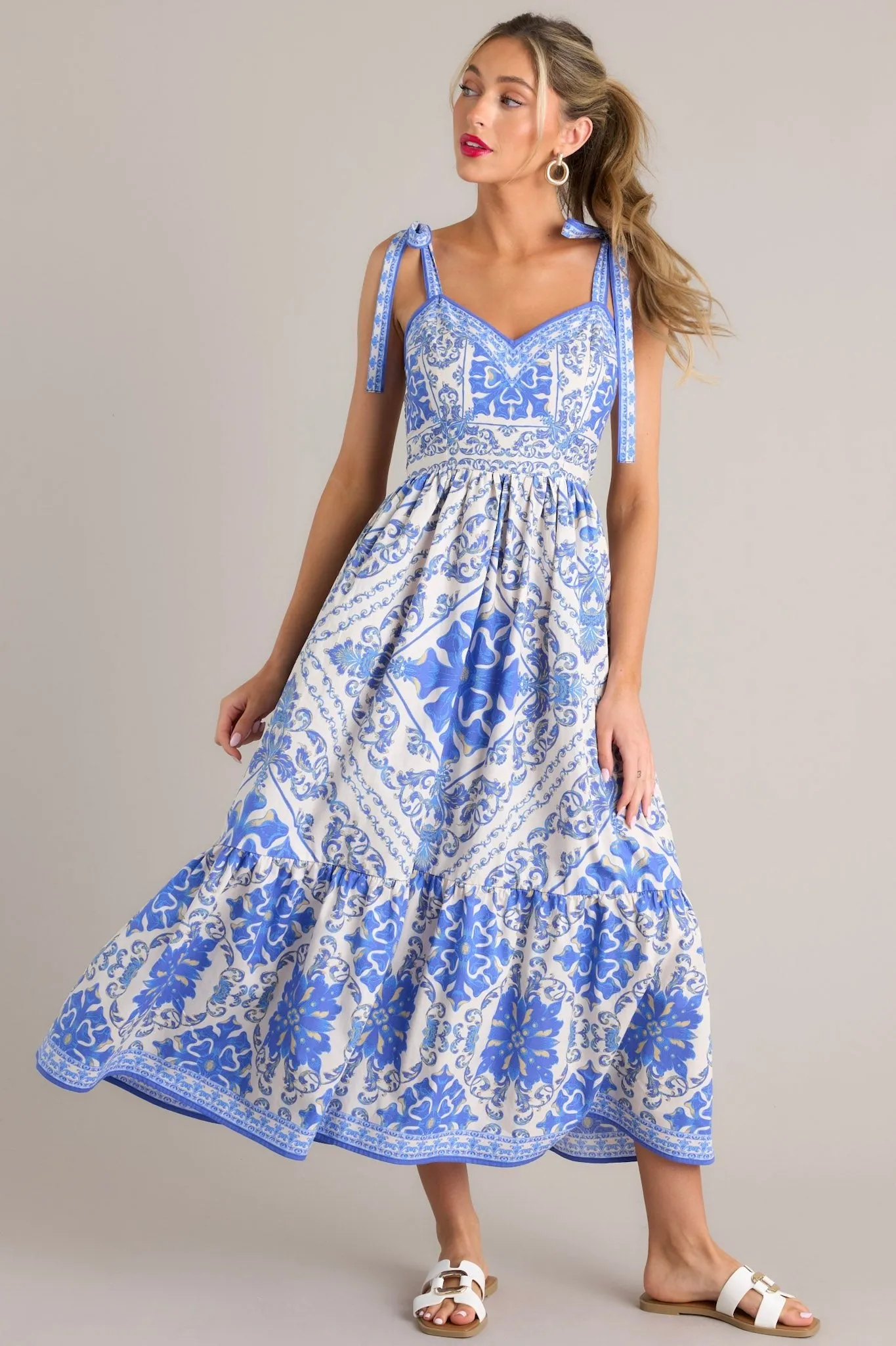 Cobalt Capri Blue Sicilian Tile Maxi Dress