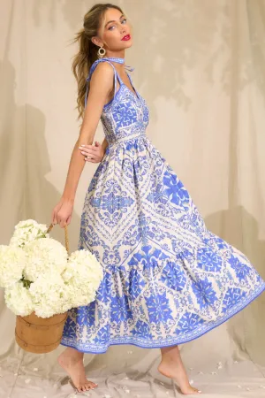 Cobalt Capri Blue Sicilian Tile Maxi Dress