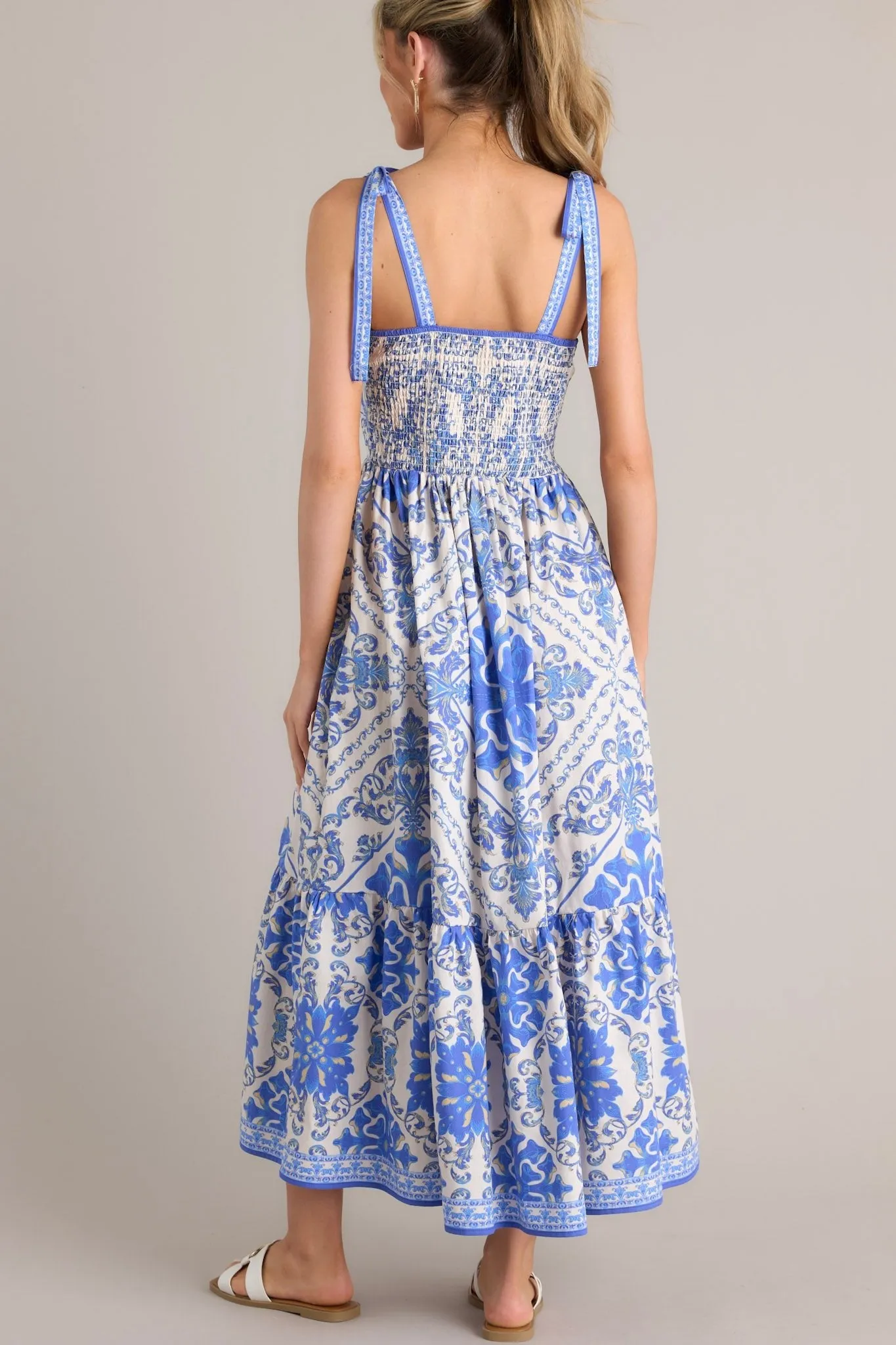 Cobalt Capri Blue Sicilian Tile Maxi Dress