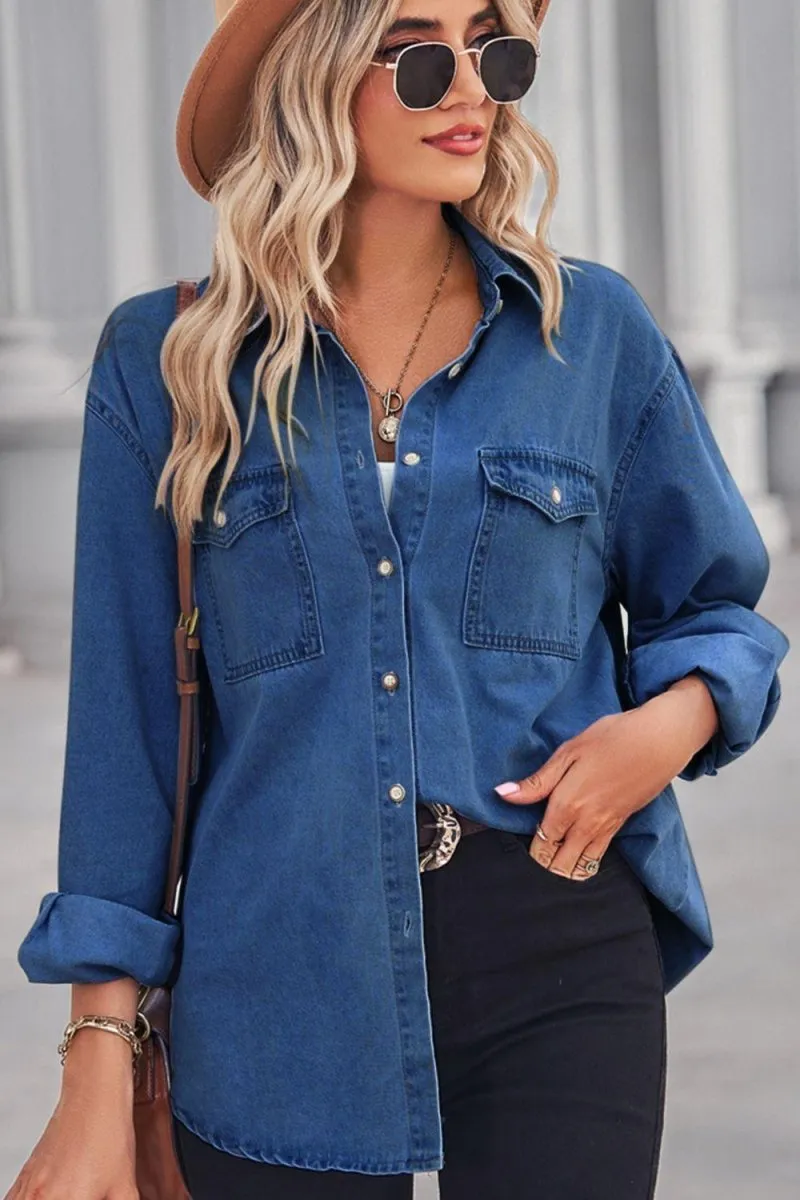 Denim Collard Long Sleeve Top