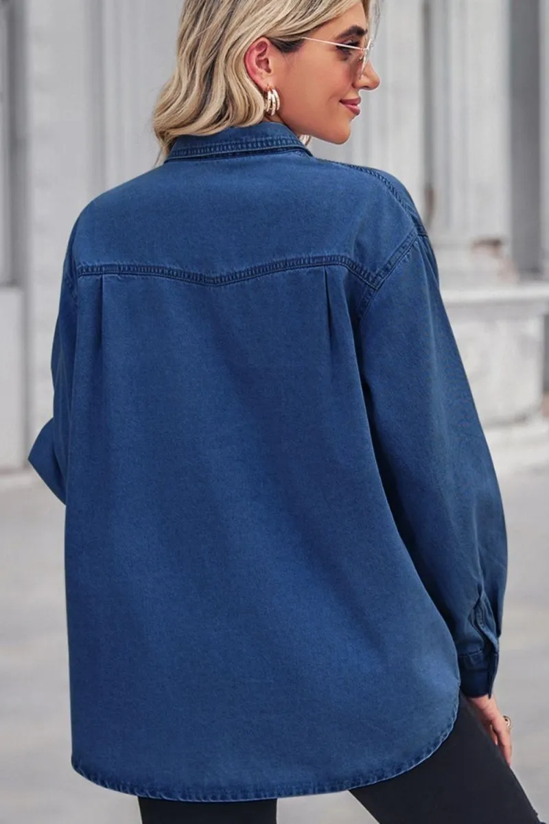 Denim Collard Long Sleeve Top