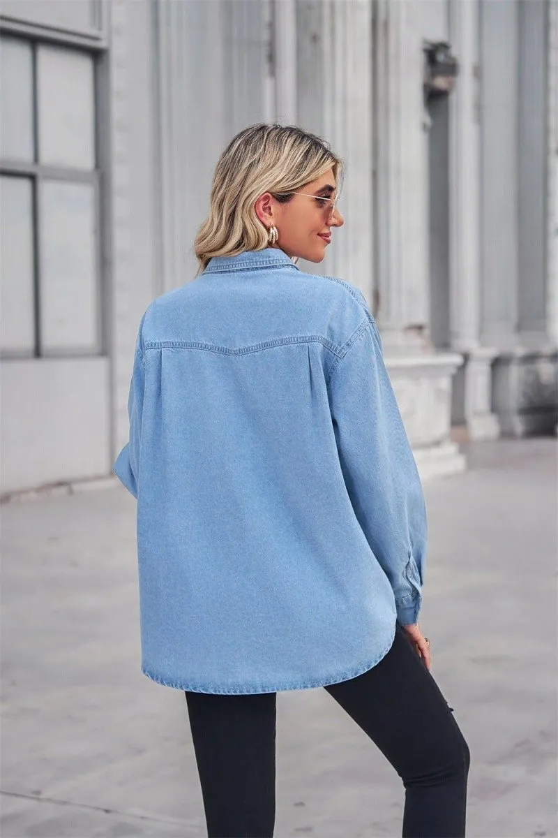 Denim Collard Long Sleeve Top