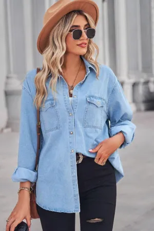 Denim Collard Long Sleeve Top