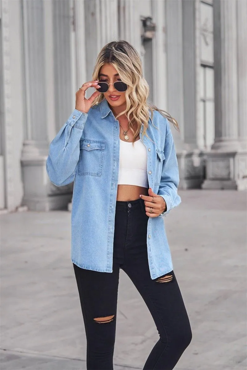 Denim Collard Long Sleeve Top