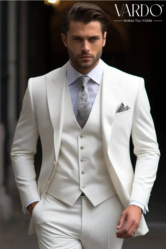 Elegant White Three Piece Suit for Men - Classic Formalwear for Special Occasions- The Rising Sun store, Vardo