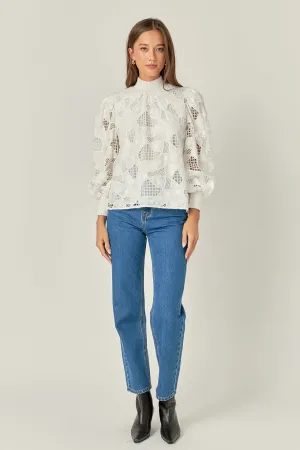 Embroidered Cotton Blouse with Smocked Neck