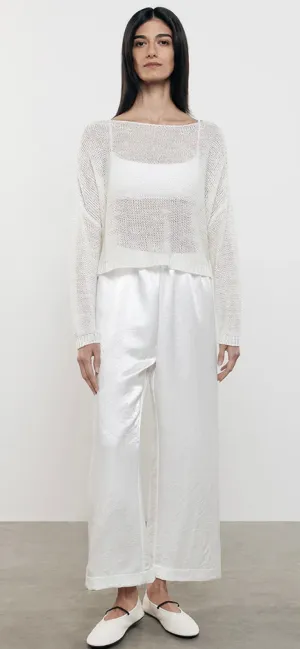 ENZA COSTA-Linen Open Knit Bateau Sweater White