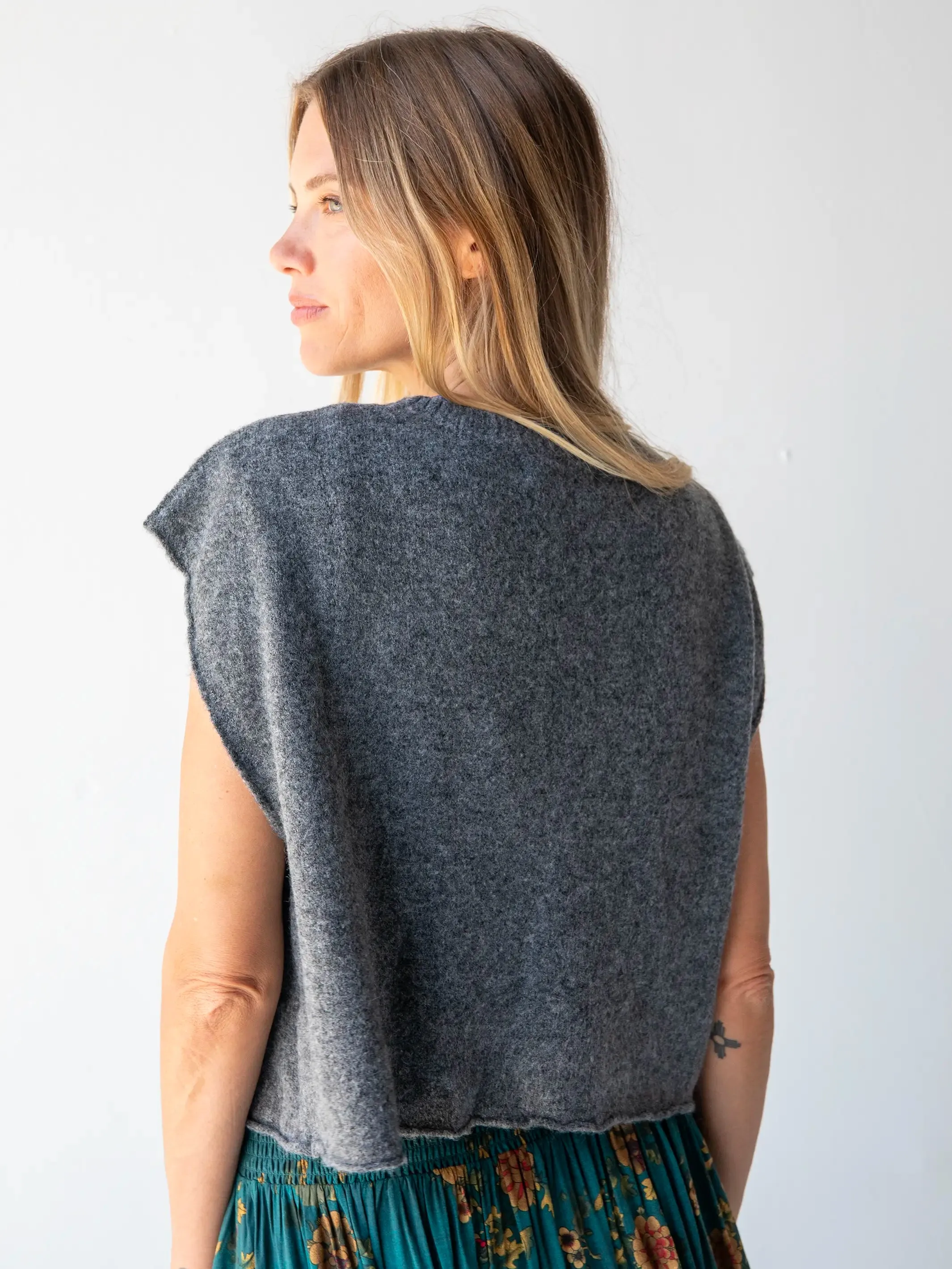 Everyone's Favorite Sweater Vest - Charcoal Grey Folk Flower