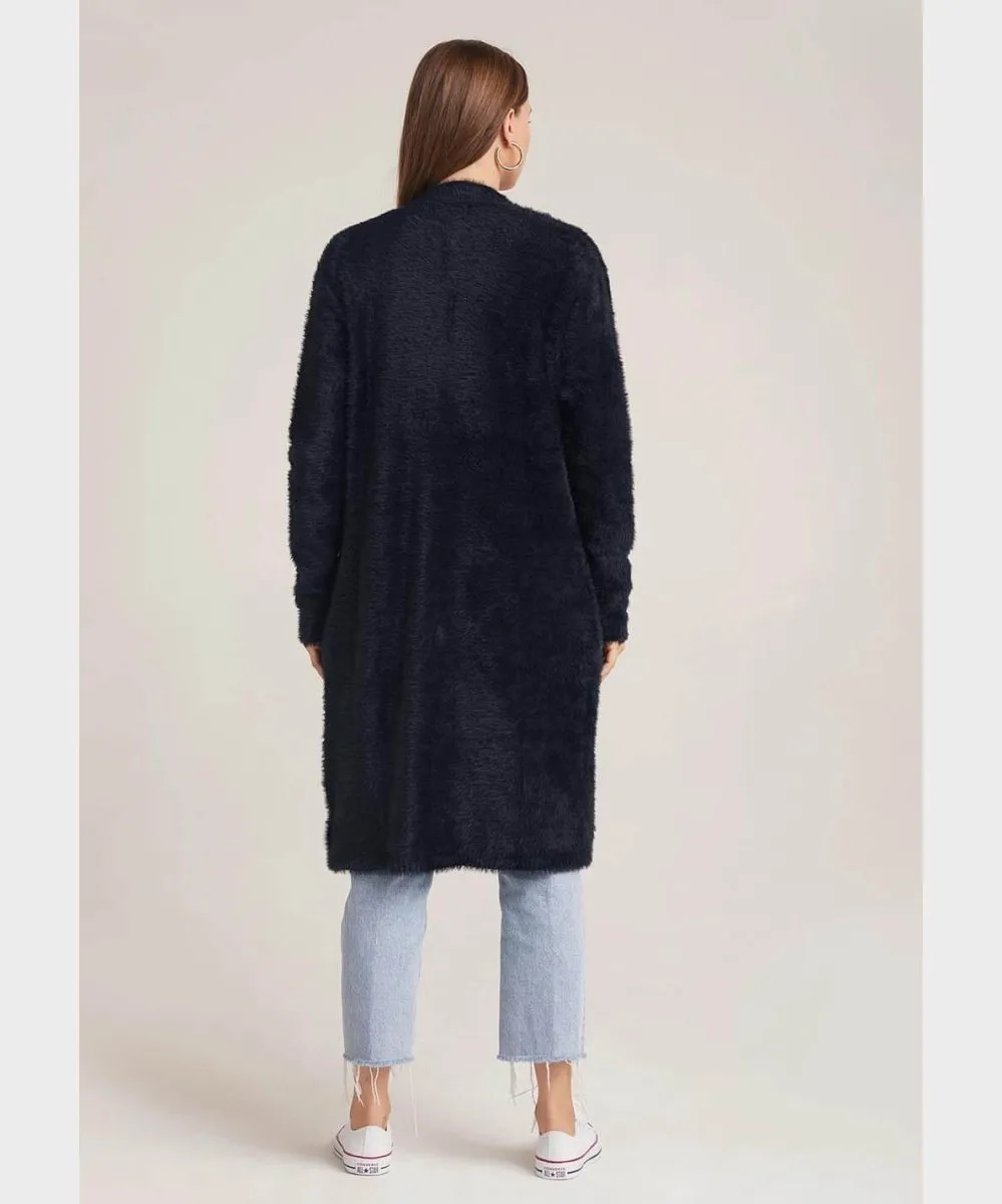 Fuzzy Cardi Coat with Pockets Black