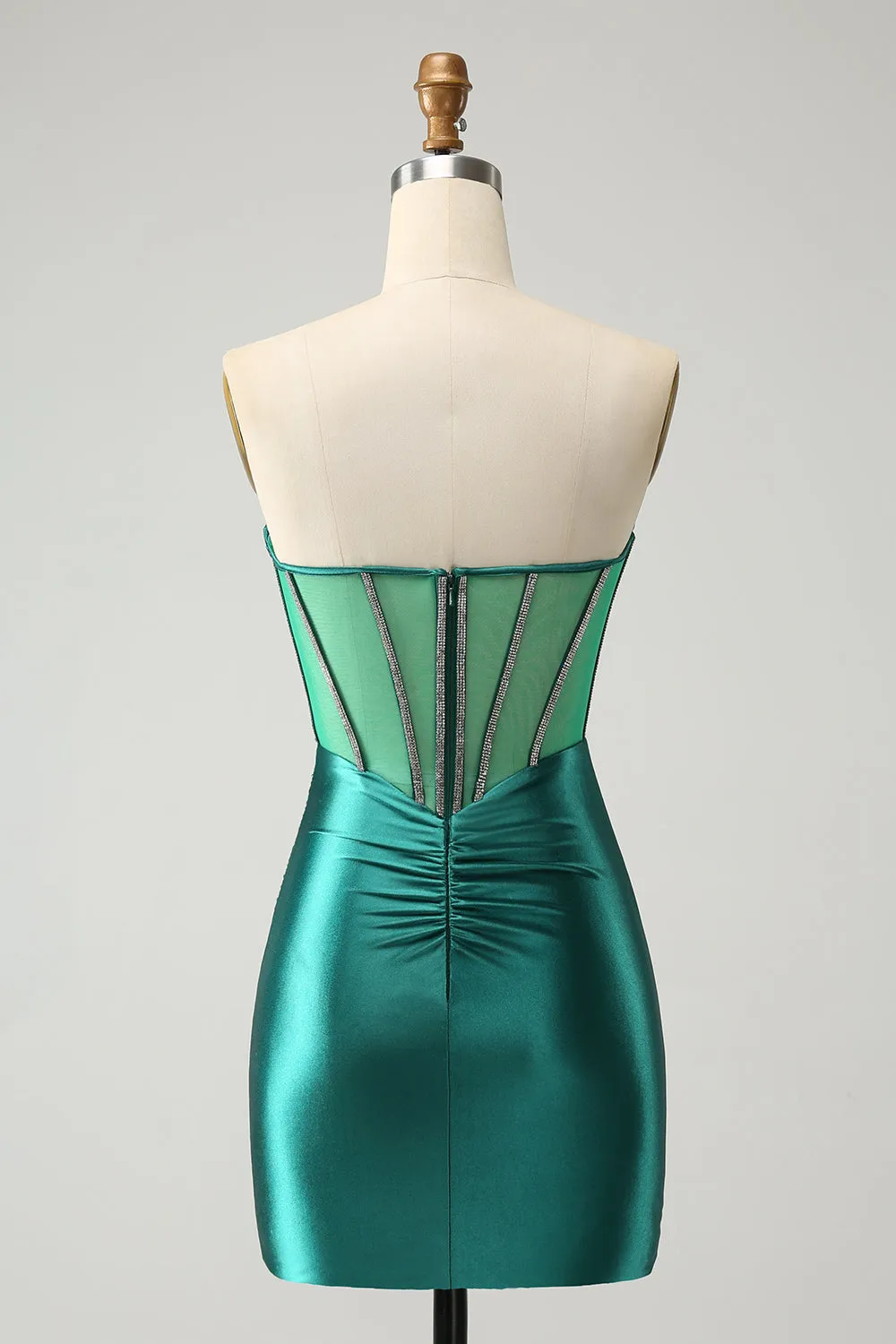 Glitter Dark Green Strapless Corset Tight Mini Dress with Beading