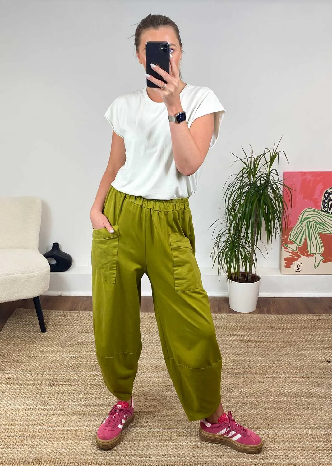 Jersey Cocoon Pocket Pants in Cactus Green