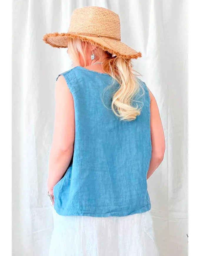 Jessie Linen Vest Blue