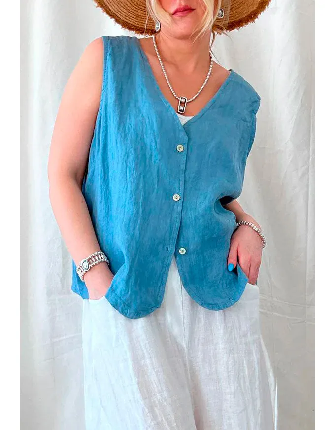 Jessie Linen Vest Blue