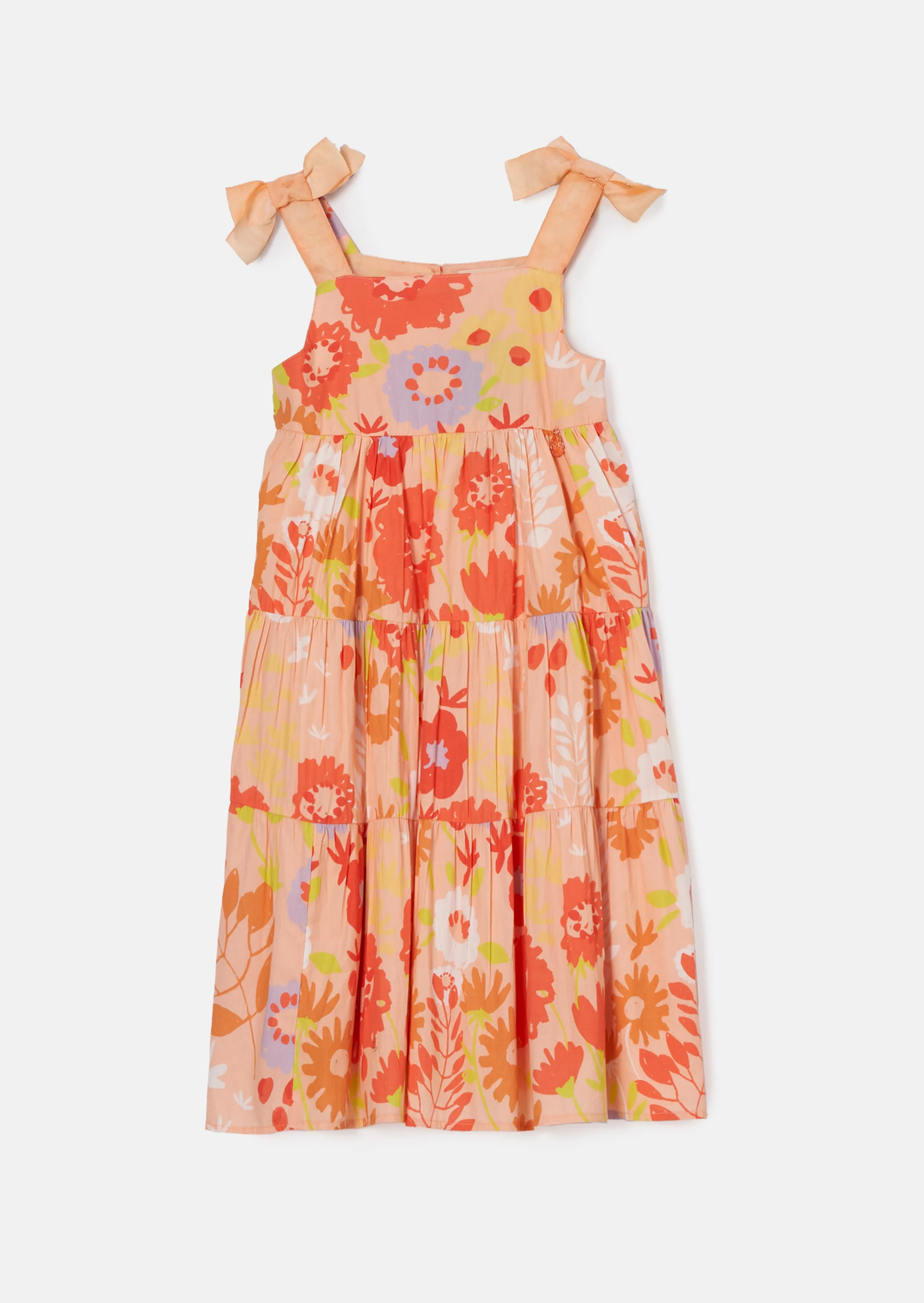 Julieta Orange Ribbon Strap Print Dress