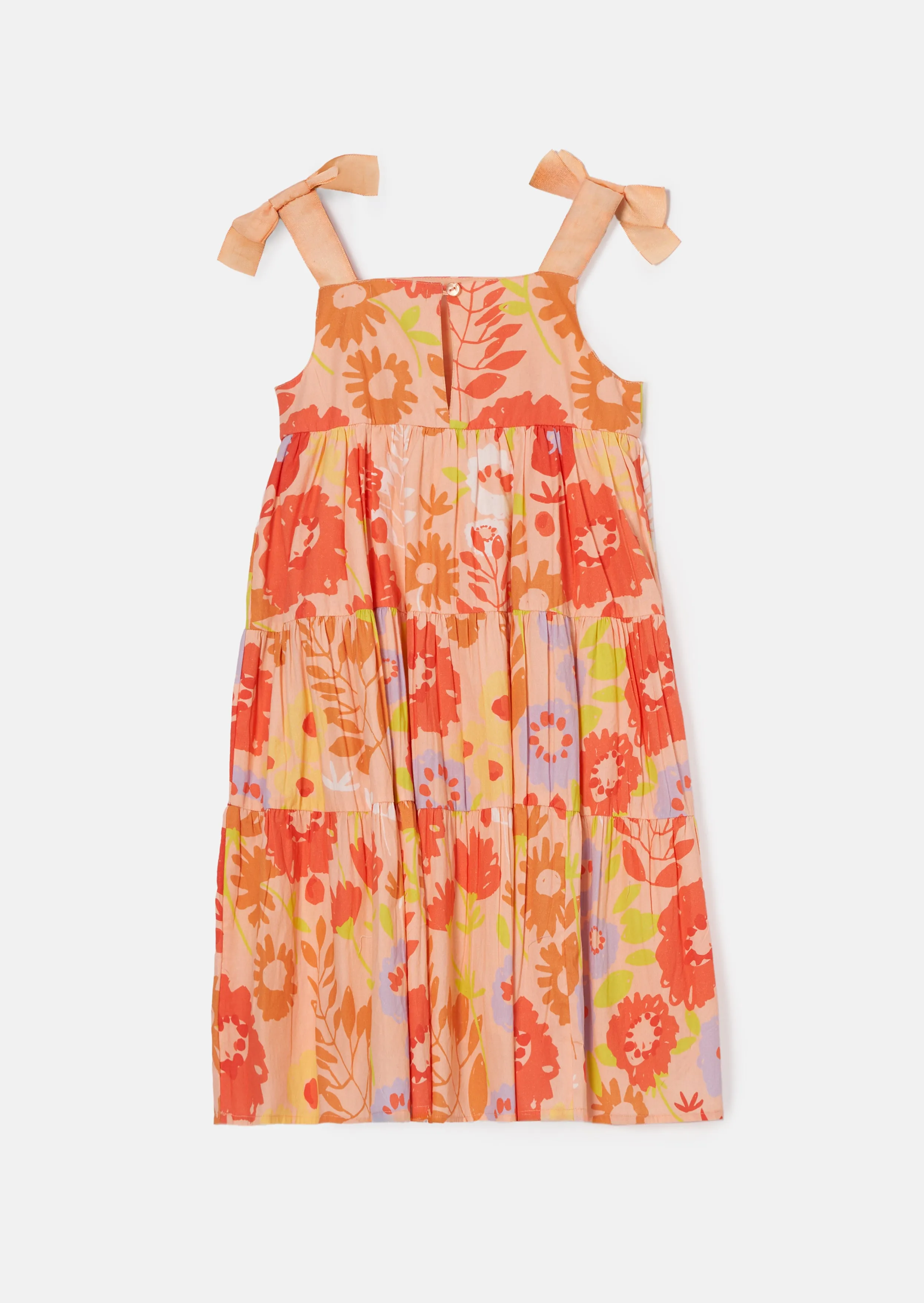 Julieta Orange Ribbon Strap Print Dress