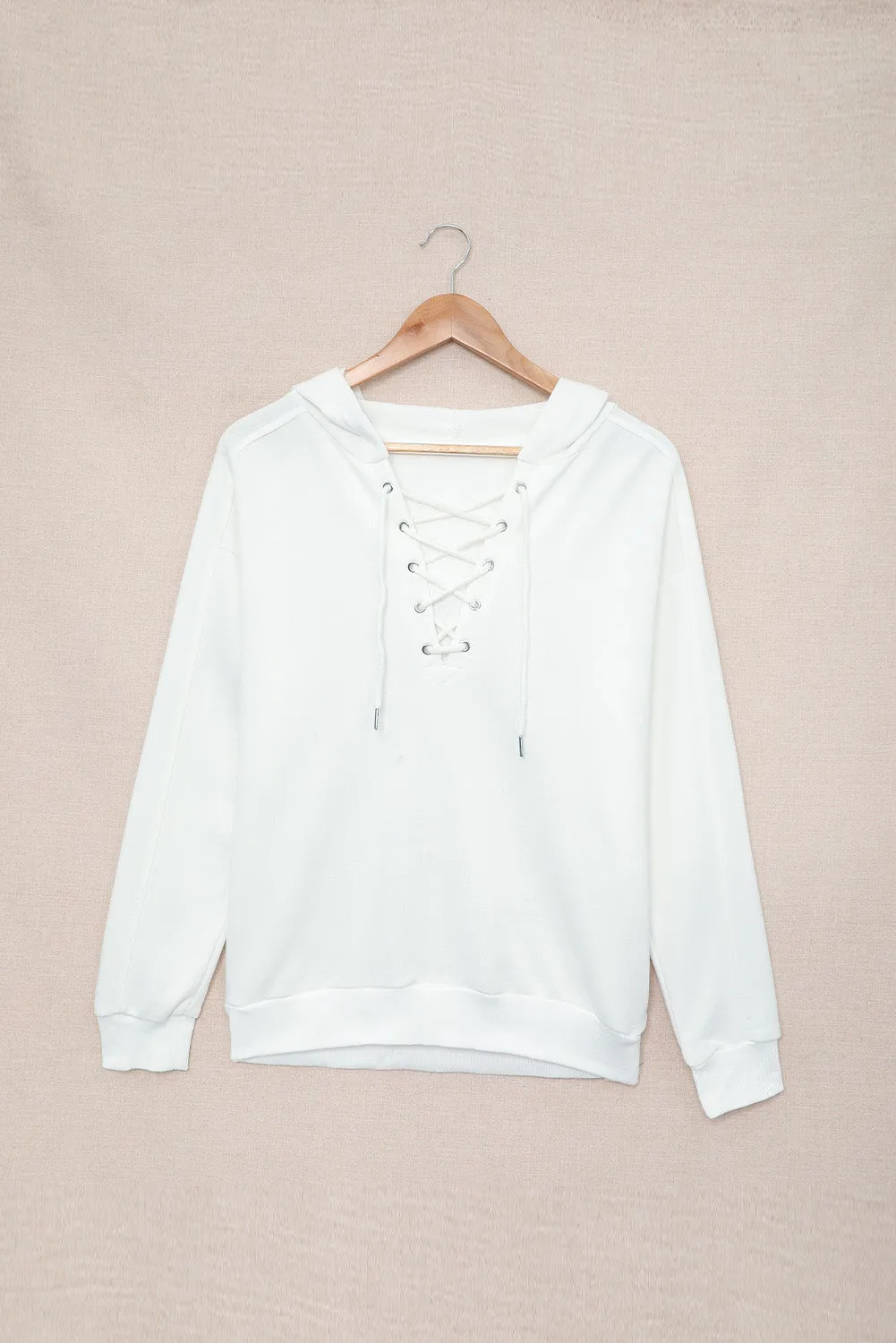 Lace-Up Dropped Shoulder Hoodie