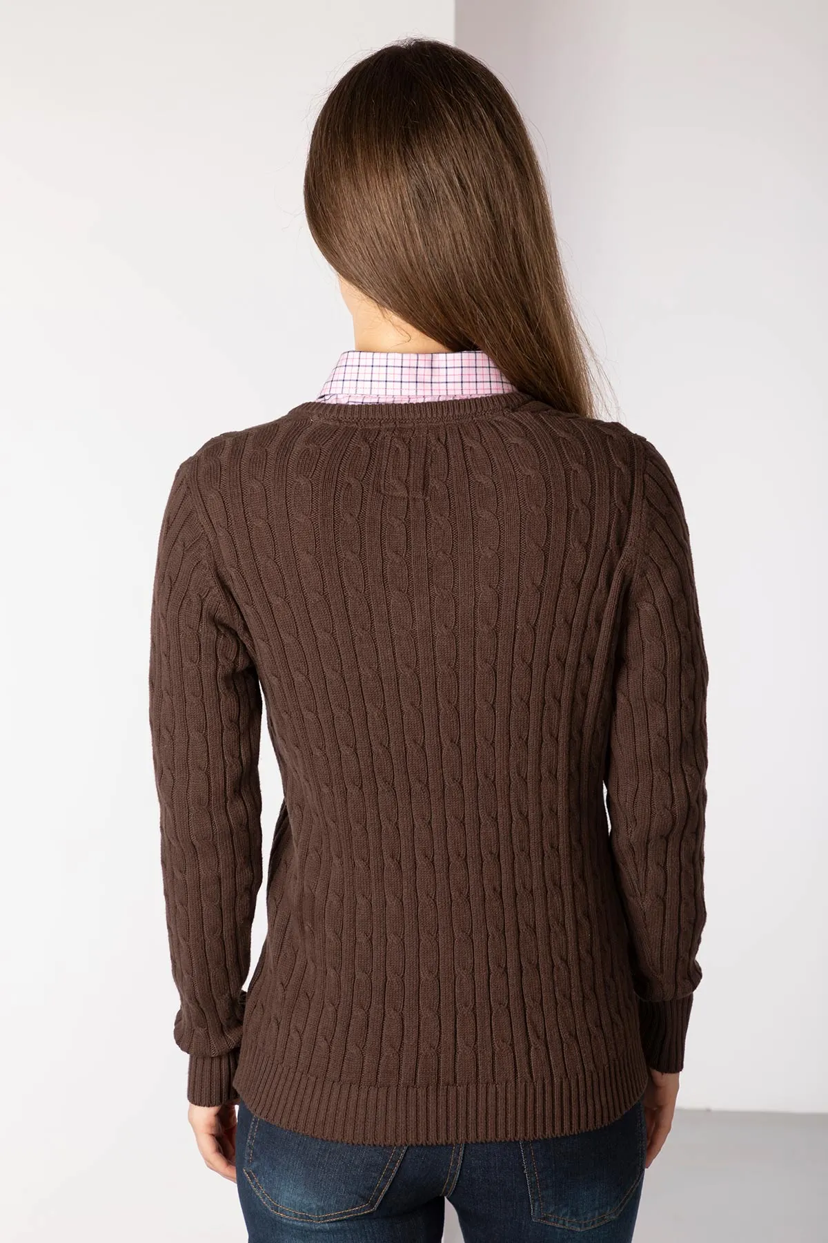 Ladies V Neck Cable Knit Jumper - Emma