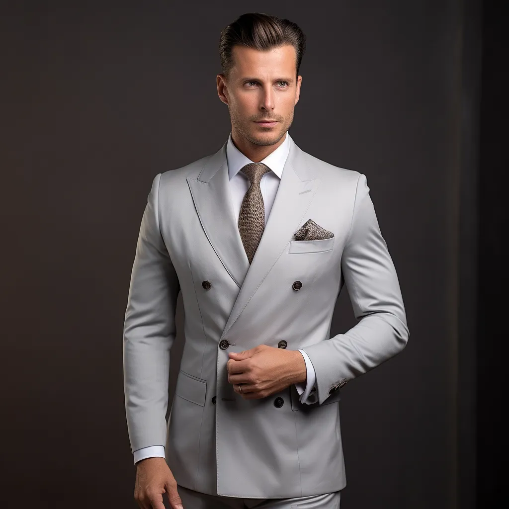 Light Grey Double Breasted Wedding and Business Suit for Men - Timeless Elegance and Versatility