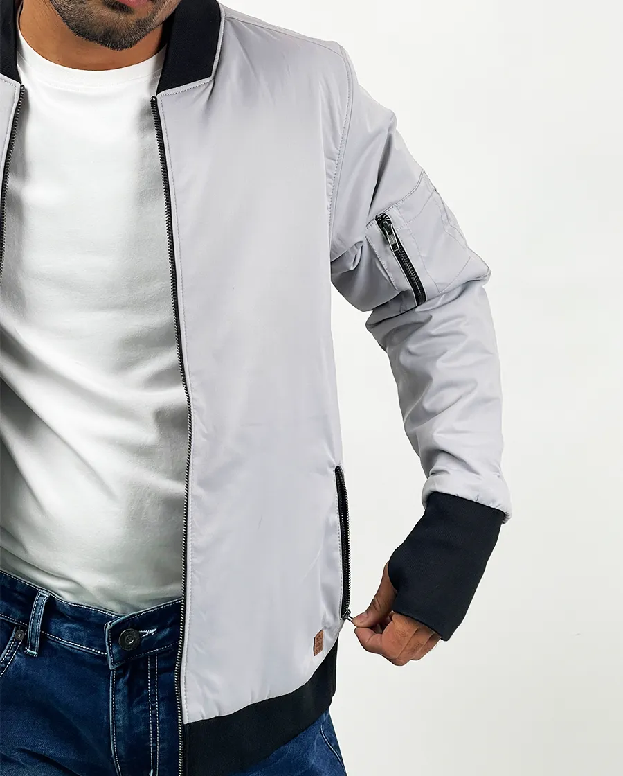 Light Grey Fashion Bomber with Hand Warmer Cuff