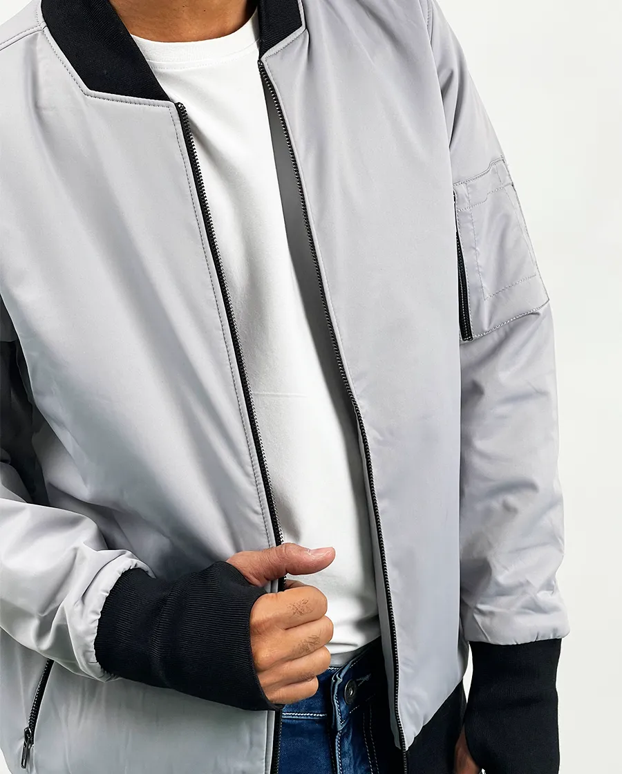 Light Grey Fashion Bomber with Hand Warmer Cuff