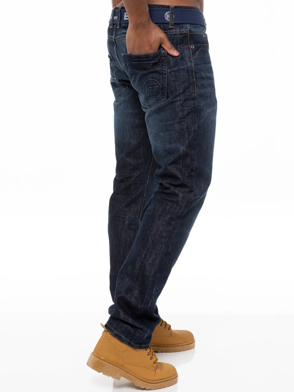 Mens Denim Straight Fit Jeans Mid Stonewash | Enzo Designer Menswear