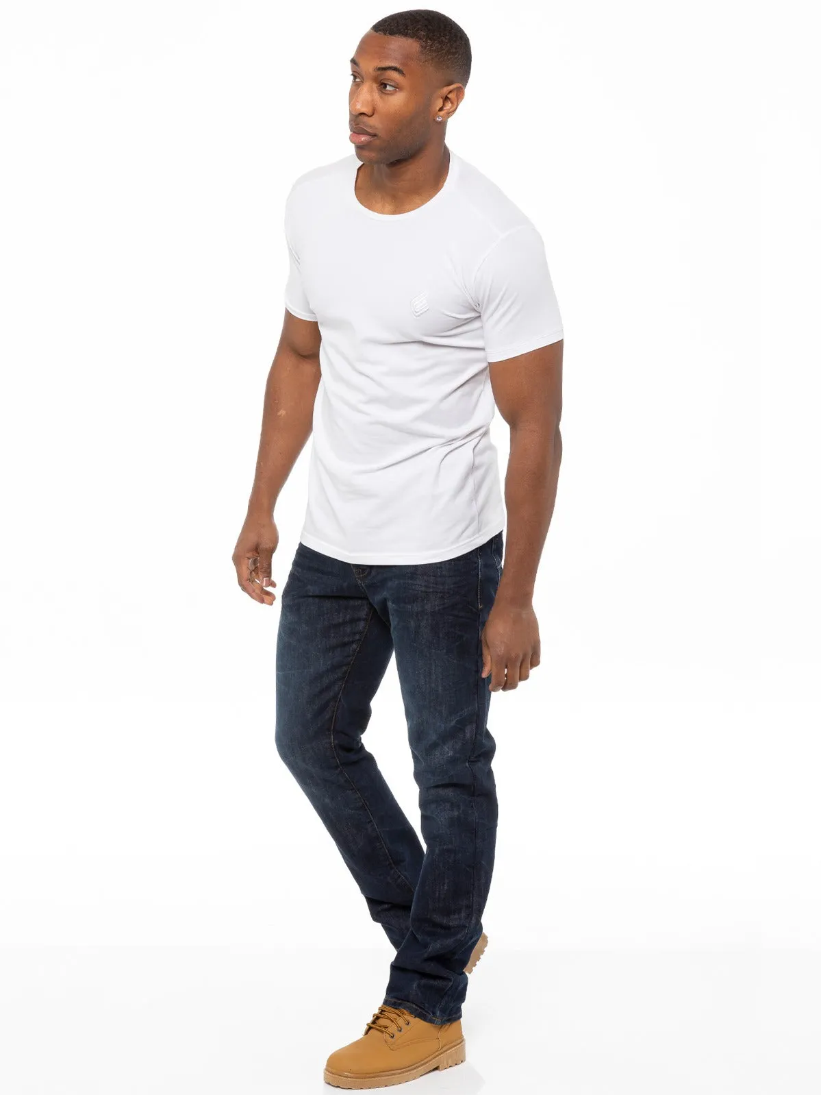 Mens Denim Straight Fit Jeans Mid Stonewash | Enzo Designer Menswear