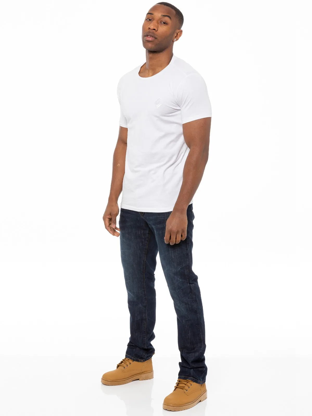 Mens Denim Straight Fit Jeans Mid Stonewash | Enzo Designer Menswear