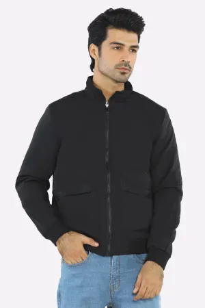 Men’s Stand Collar Multi-Pockets Black Jacket