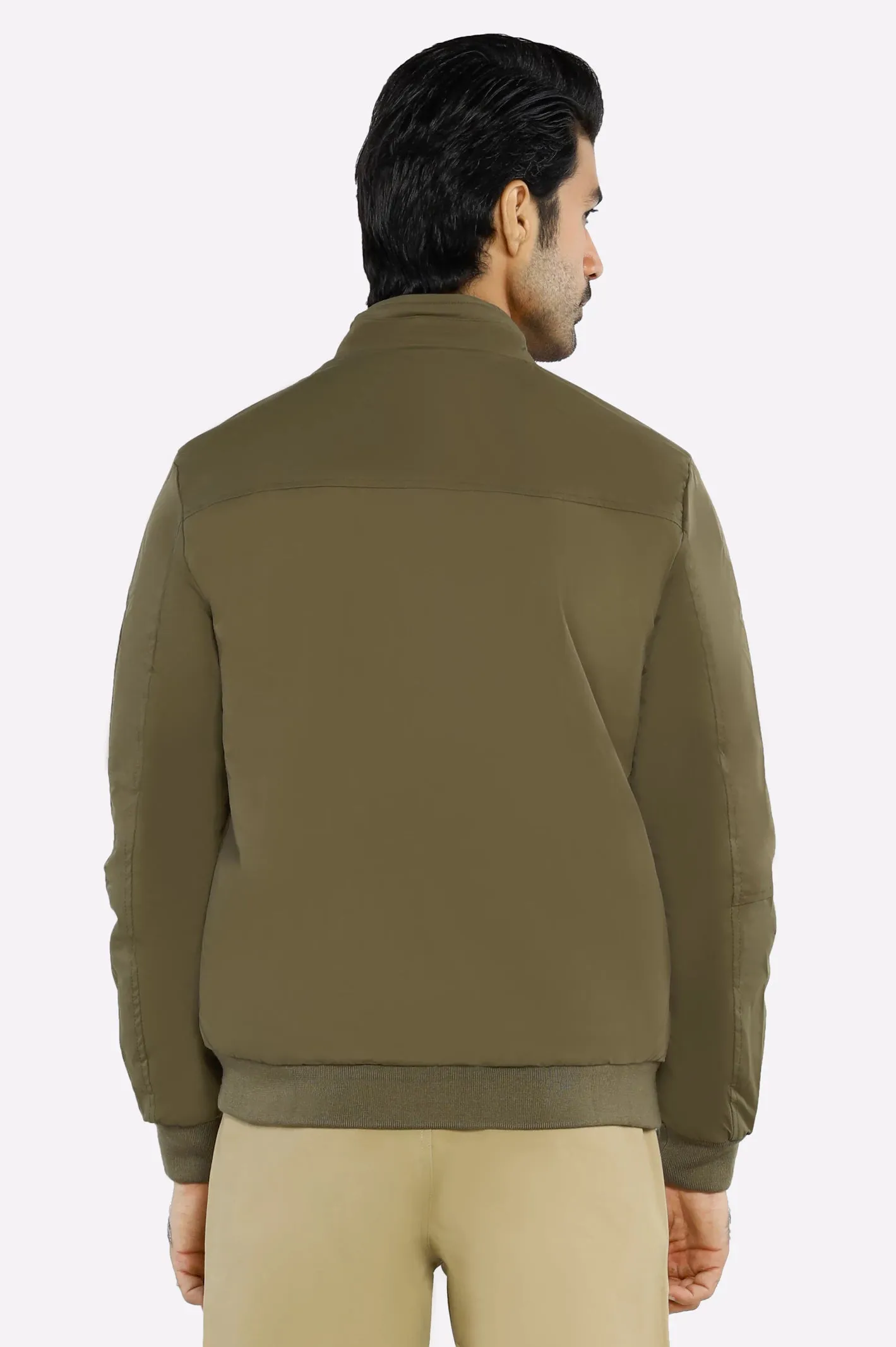 Men’s Stand Collar Multi-Pockets Olive Jacket