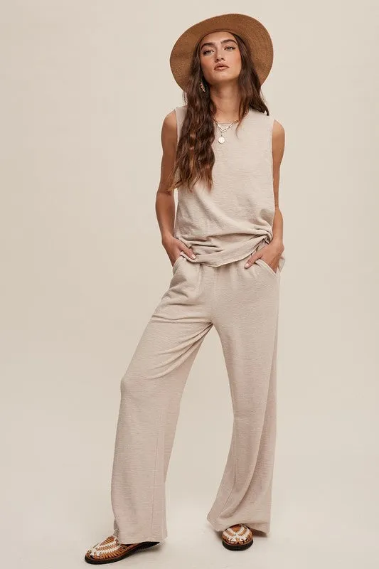 Oatmeal Soft Knit Tank And Sweatpant Set