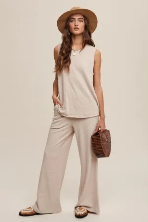 Oatmeal Soft Knit Tank And Sweatpant Set