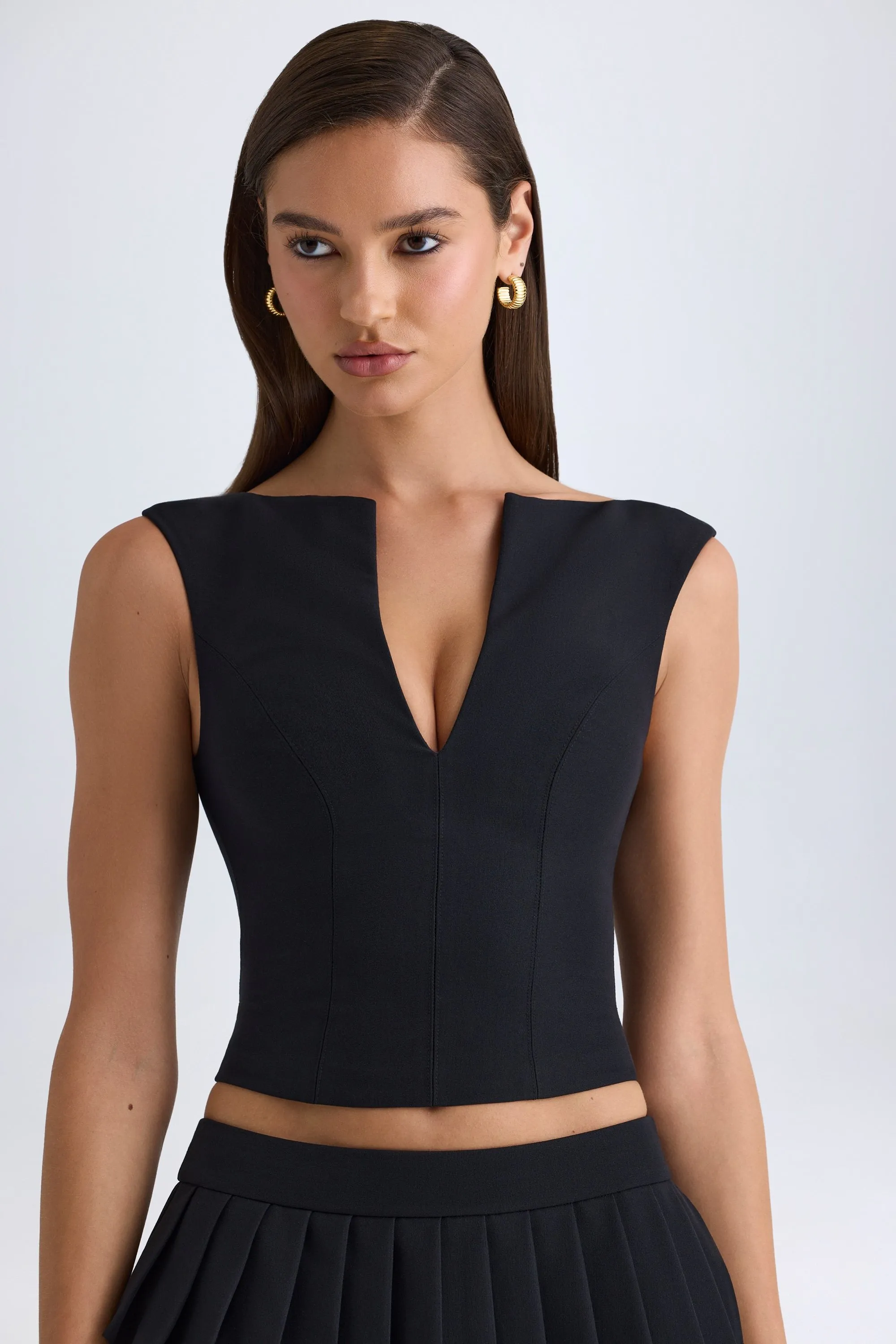 Open-Front Crop Top in Black